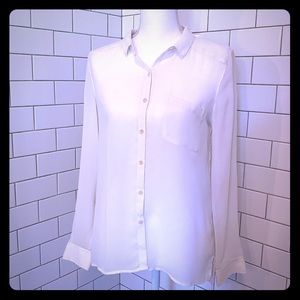 Trouve Sheer White Button-Up Blouse, XS
